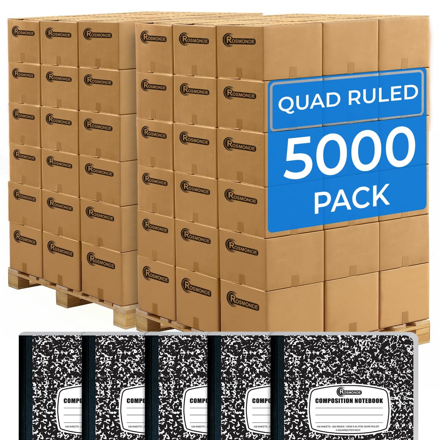 Rosmonde 5000 Pack (Pallet) Composition Notebooks Bulk, Graph Ruled, 200 Pages (100 Sheets), 9-3/4 x 7-1/2, Bulk Purchasing for School Districts