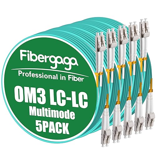 Fibergaga 5Pack-2M(7ft) OM3 LC to LC Multimode Fiber Patch Cable, 50/125µm 10G/40G, OD-2.0mm Fiber Optic Cable Duplex