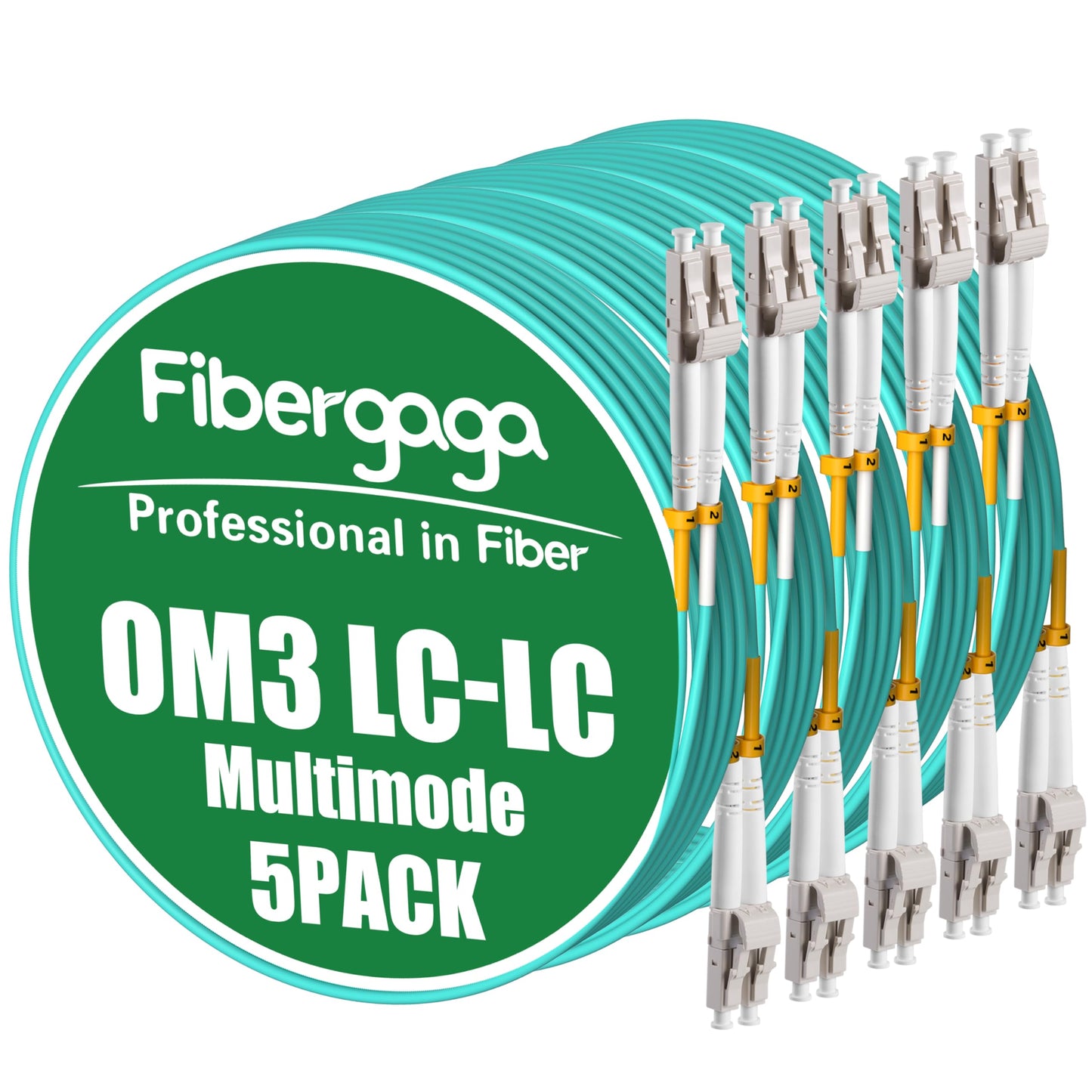 Fibergaga 5Pack-2M(7ft) OM3 LC to LC Multimode Fiber Patch Cable, 50/125µm 10G/40G, OD-2.0mm Fiber Optic Cable Duplex