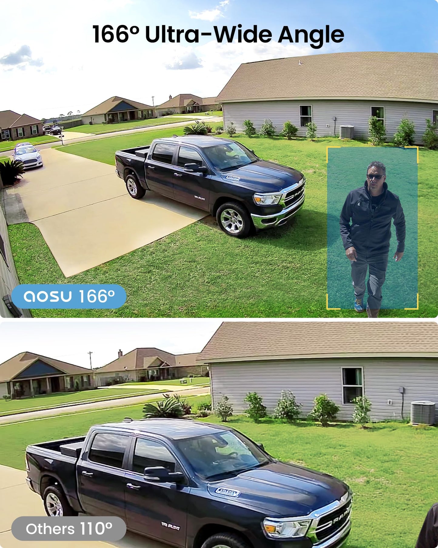 aosu Security Cameras Wireless Outdoor Home System, True 2K HD Night Vision, No Subscription Required, Long Battery Life, 166° Wide View, Spotlight