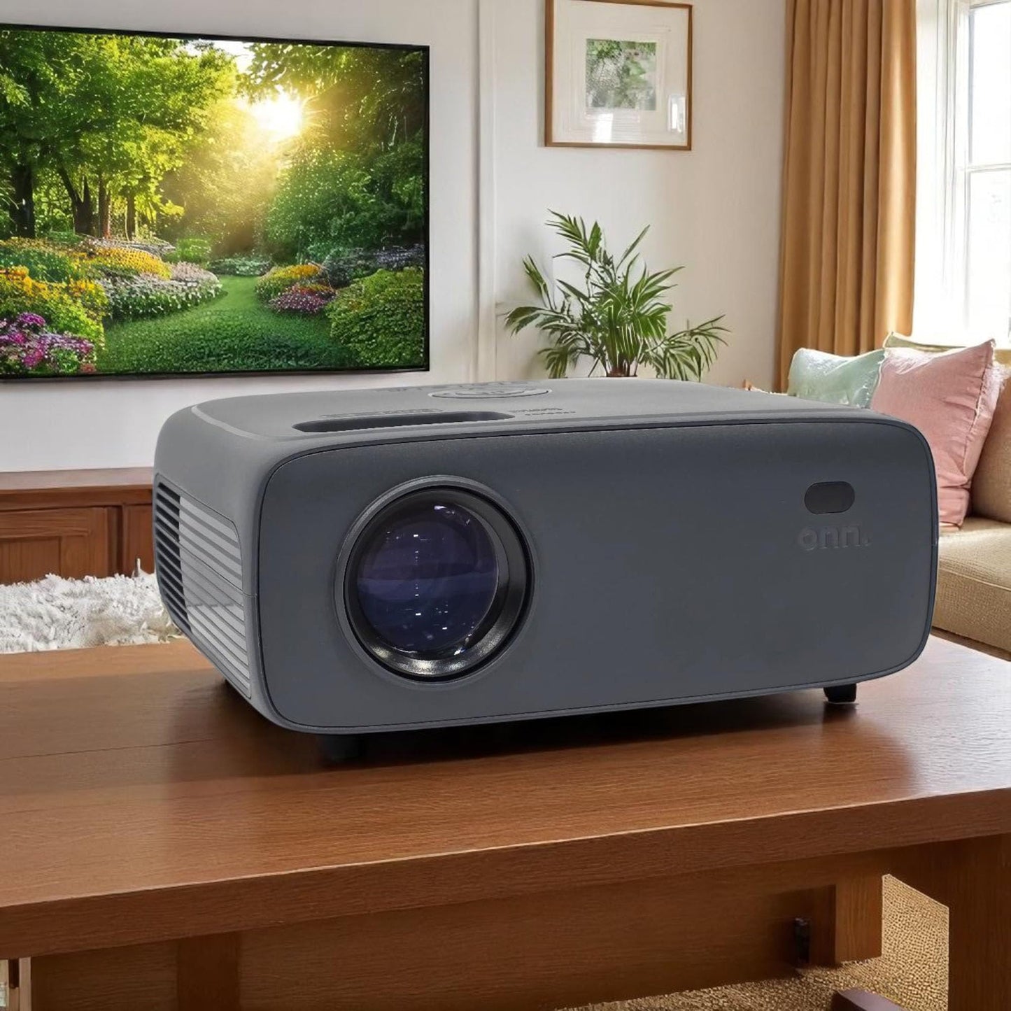 Onn. HD 1080p LCD Home Theater Projector, Streaming Ready, 6' HDMI Cable, 5 Watt Speaker, Remote, 32" - 210" image size, Supports HDMI/USB/MicroSD/AV