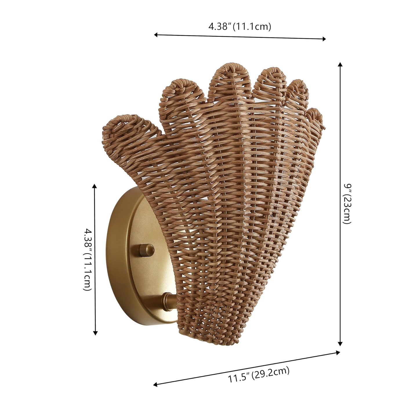 JONATHAN Y 11.5" Gold and Brown 1-Light Rattan Wall Sconce Set of 2, Vintage Coastal Scallop Shell Sconce for Bedroom Hallway, Hardwired, LED Bulbs