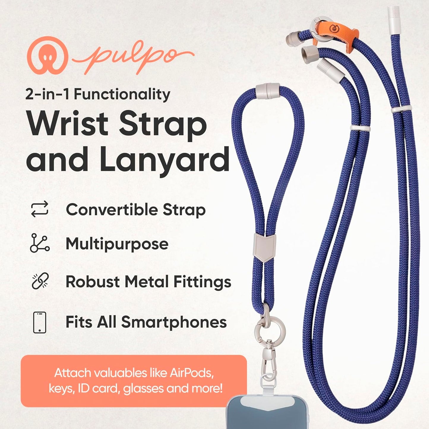 Pulpo 2 in 1 Crossbody Anti Theft Phone Lanyard and Wrist Strap for iPhone and Android, Adjustable Cell Phone Leash and Universal Tether, Hands Free
