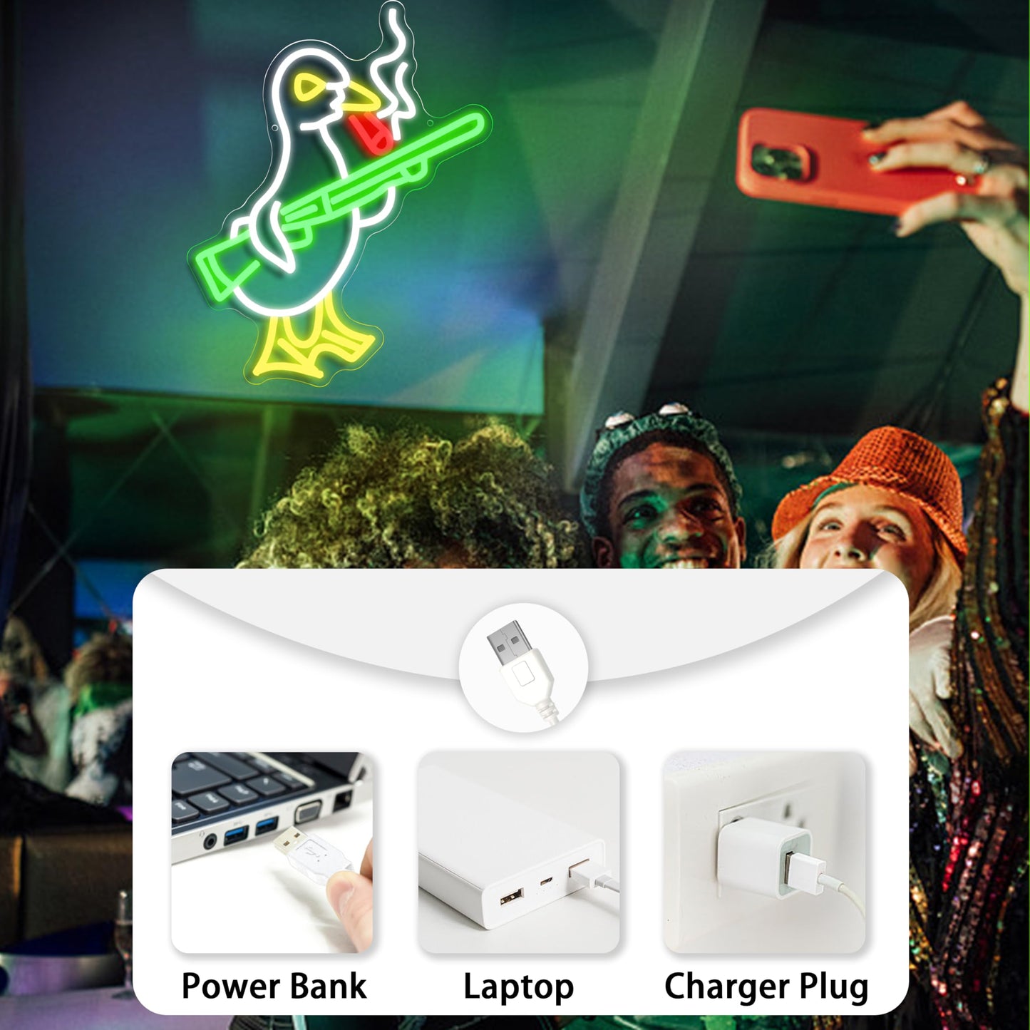 AEHEMNGZ Duck Neon Sign with Adjustable Switch Game Room Led Sign with Usb Powered Knife Neon Light Cool Animal Neon Light Sign for Home Bedroom Bar
