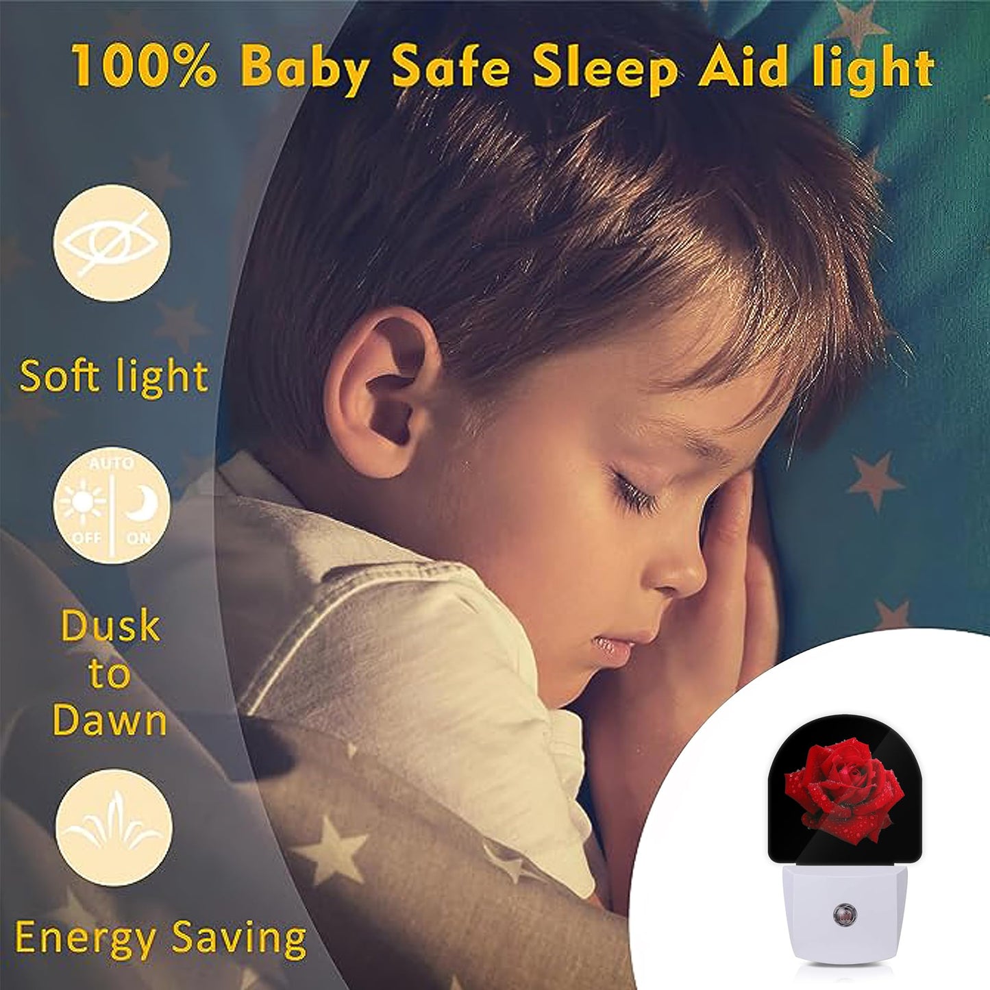 Axxitude Red Rose Raindrops Night Lights Plug into Wall for Girls Boys Room,Night Light LED Lamp Dusk to Dawn Sensor Round Lamp for Bedroom Bathroom
