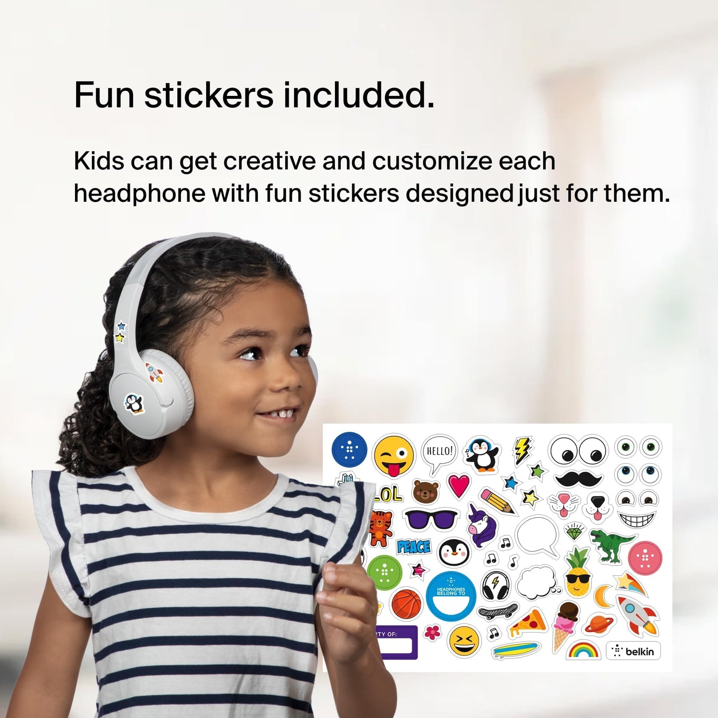 Belkin SoundForm Mini - Wireless Bluetooth Headphones for Kids with 30H Battery Life, 85dB Safe Volume Limit, Built-in Microphone - Kids On-Ear