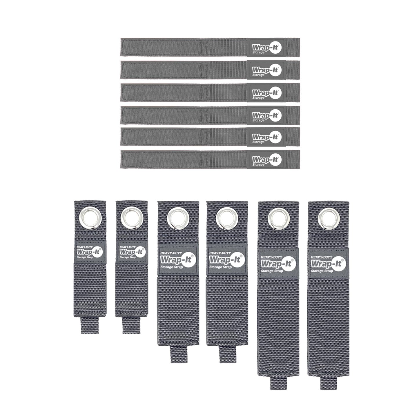 Wrap-It Storage Heavy-Duty Quick Straps - Assorted 12 Pack (Grey)