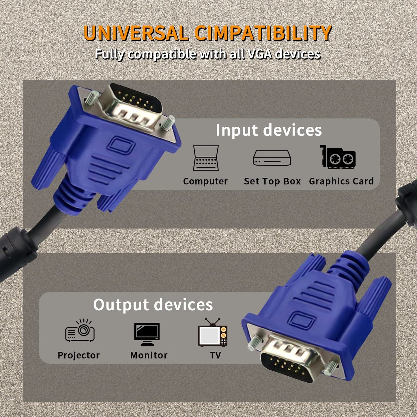 V Telesky VGA to VGA Cable? 2 Pack 5ft/1.5m HD15 VGA Male to Male Monitor Cable for Computer PC Laptop to Monitor Screen Projector with VGA Plug Port