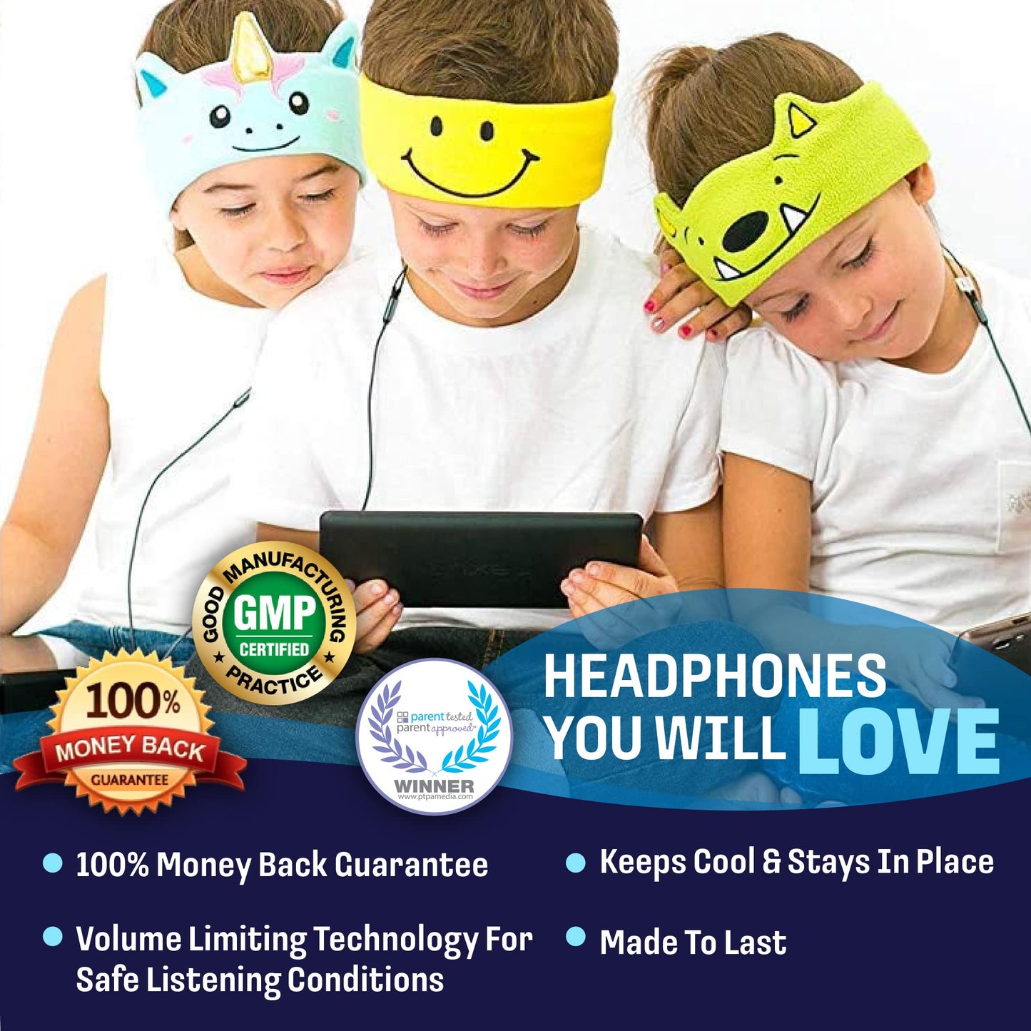 CozyPhones Over The Ear Headband Headphones - Kids Headphones Volume Limited with Thin Speakers & Super Soft Fleece Headband - Green Frog