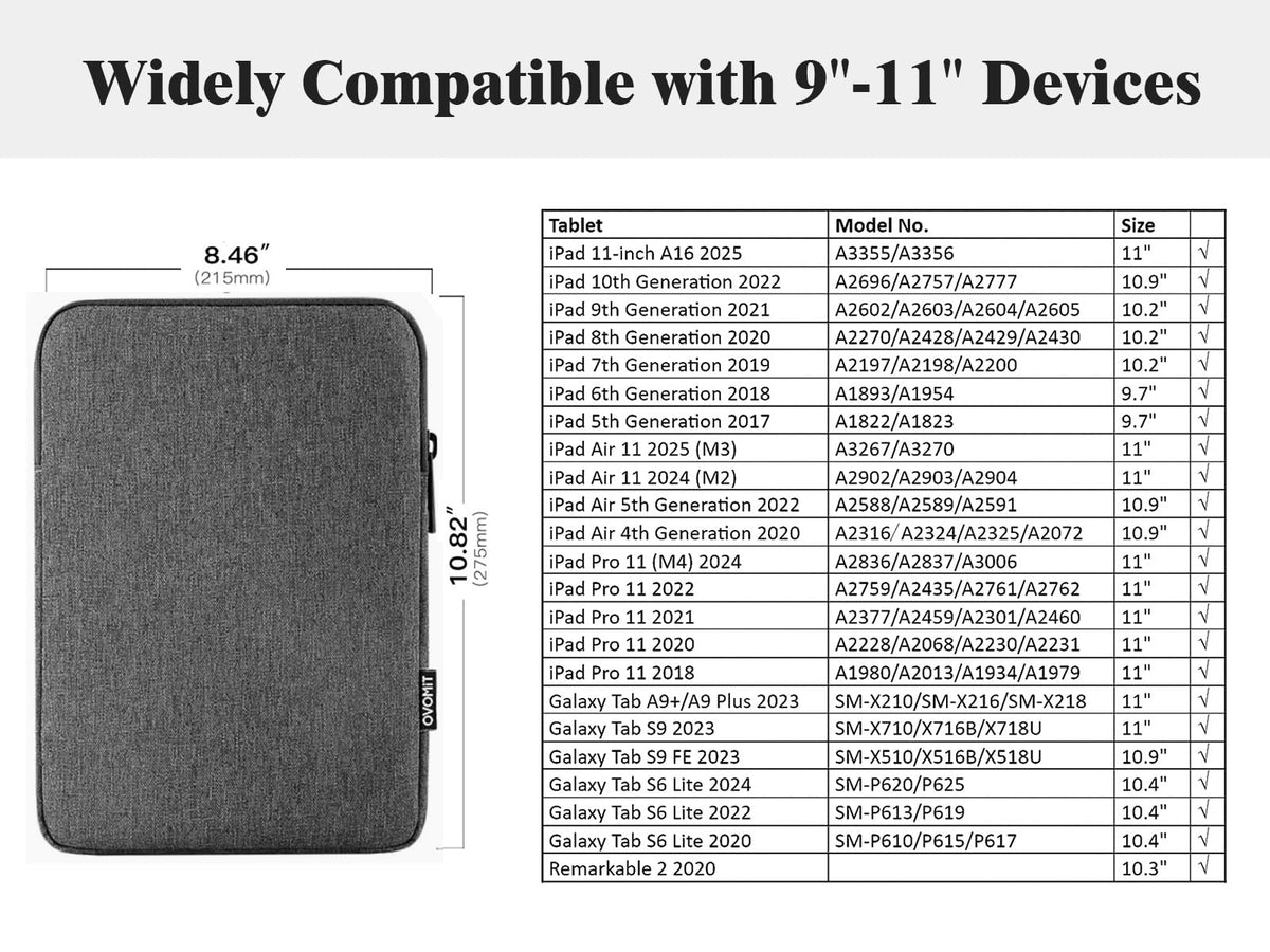 TiMOVO 9-11" Tablet Sleeve Bag, Dark Gray