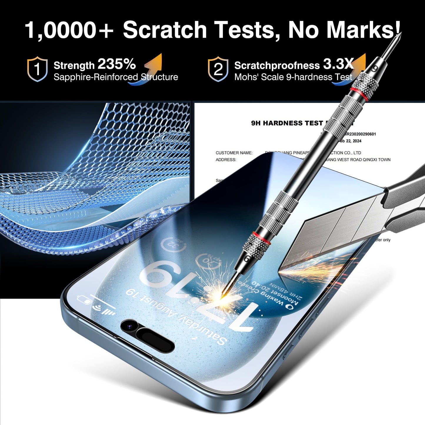 EZ-GLAZ 4-Pack Screen Protector for iPhone 15 6.1 inch Black Privacy with Flawless Fit Kit + 2-Pack Camera Lens Protector, 15-Second Bubble-Free