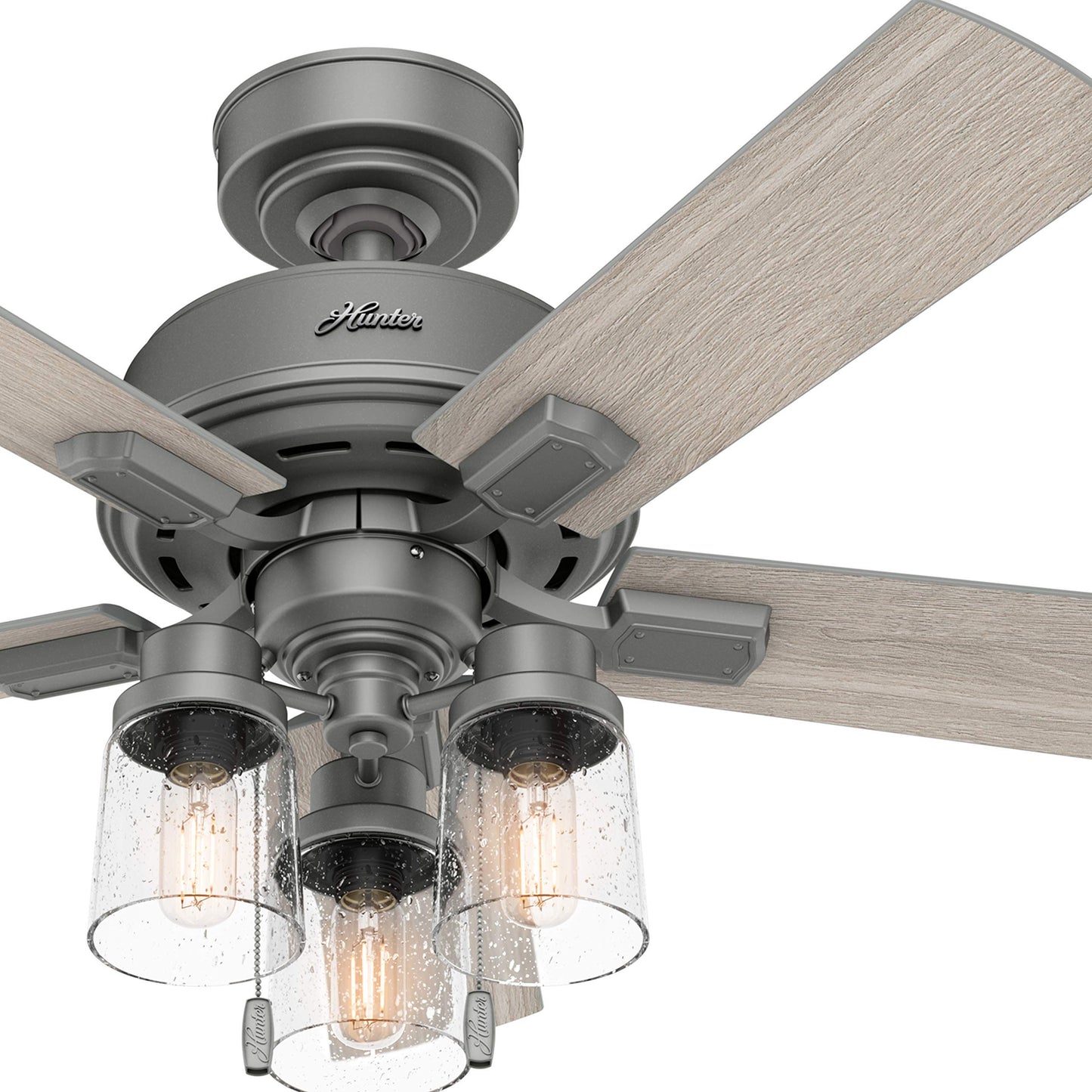 Hunter Fan 44 inch Casual Matte Silver Indoor Ceiling Fan with Light Kit and Pull Chain (Renewed)