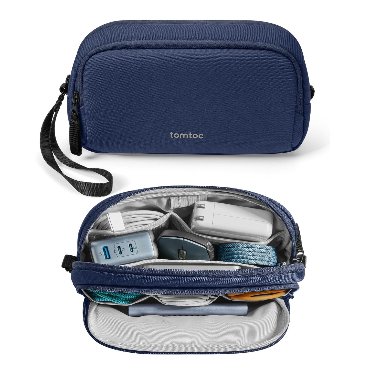 tomtoc Electronic Organizer Travel Case, Water Resistant Dual Compartment Tech Pouch Cable Organization Storage Bag for Charger, Cord, Phone, Hard