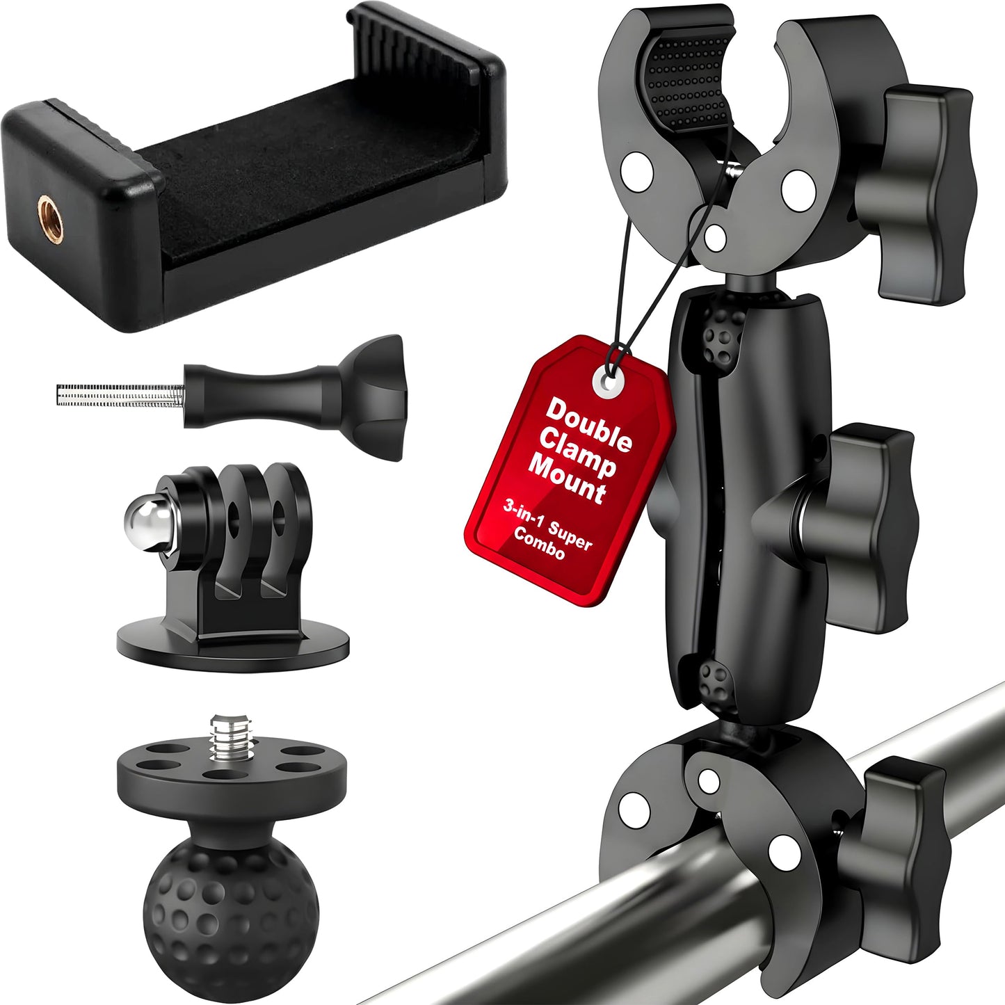 ALLVORIA Premium 3in1Umbrella Clamp for Chairs Strollers Boats & Kayaks Adjustable Mounting Bracket for Umbrella Camera & Phone Durable Anti Slip
