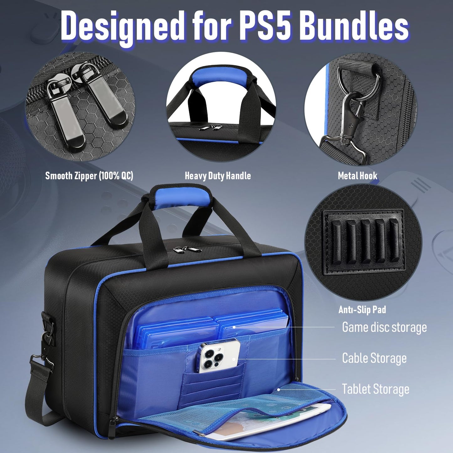 COMECOI Carrying Case for PS5, Travel Case for PS 5 Protective, Large Capacity Storage Bag Compatible with Playstation 5 Disk/ Digital Edition