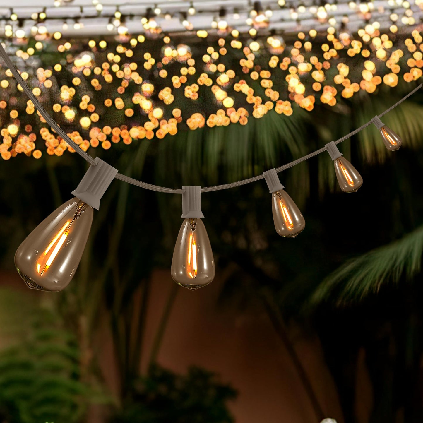 JONATHAN Y 10' White - LED 10-Light Indoor/Outdoor String Lights, Half-Chrome Bulbs, Rustic Industrial Edison Lights for Patio Deck Backyard Wedding