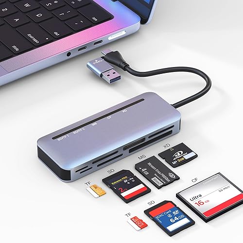 Memory Stick Pro Duo Card Reader, 7 in 1 USB-A/USB-C Multi Memory Card Reader for SD/TF/MS/XD/CF Cards, SD Card Reader for iPhone 17/16/15, Android
