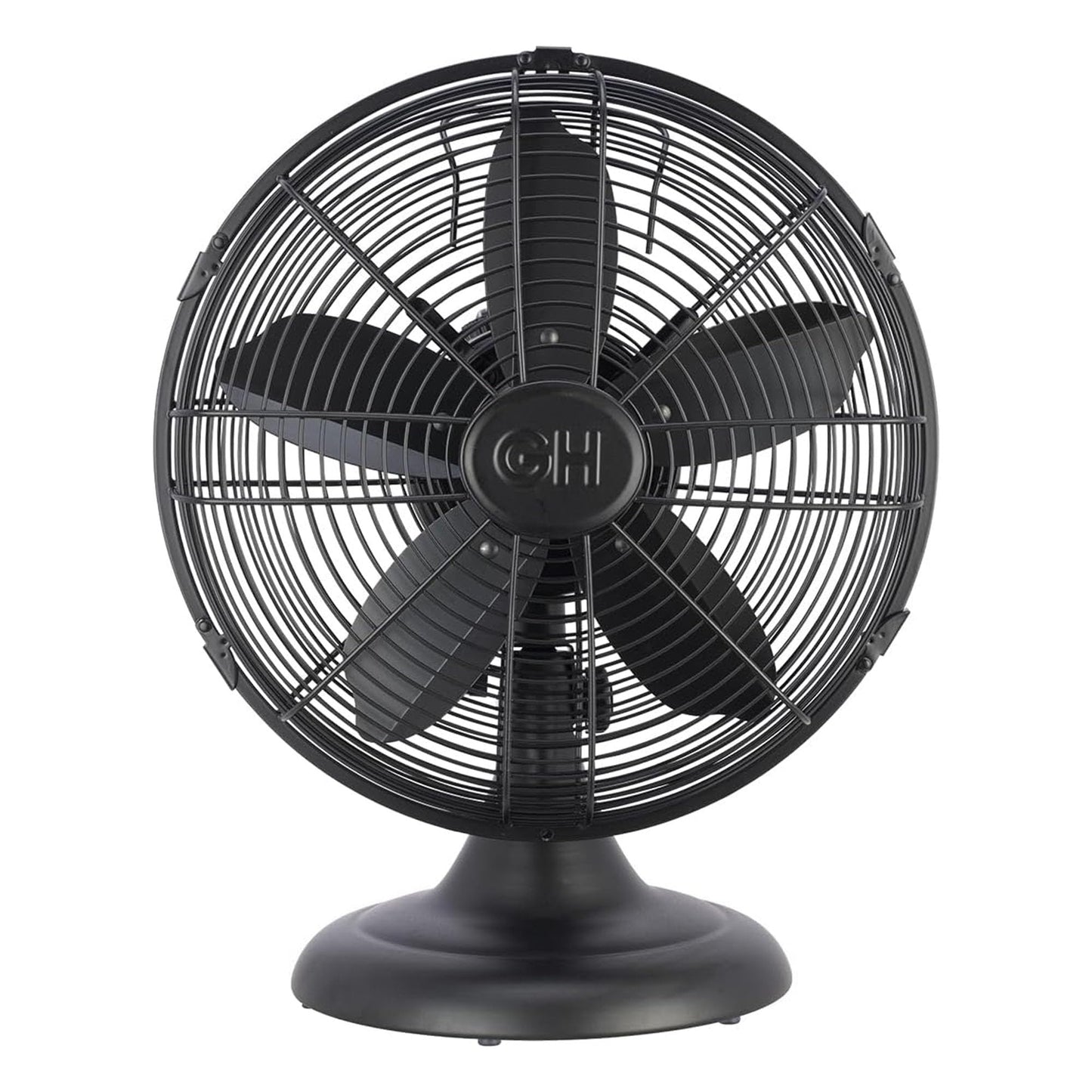 Good Housekeeping 92603 All-Metal 12" Retro Desk Office Table Fan with Wide Oscillation, 3-Speed Settings & Carrying Handle, Matte Black