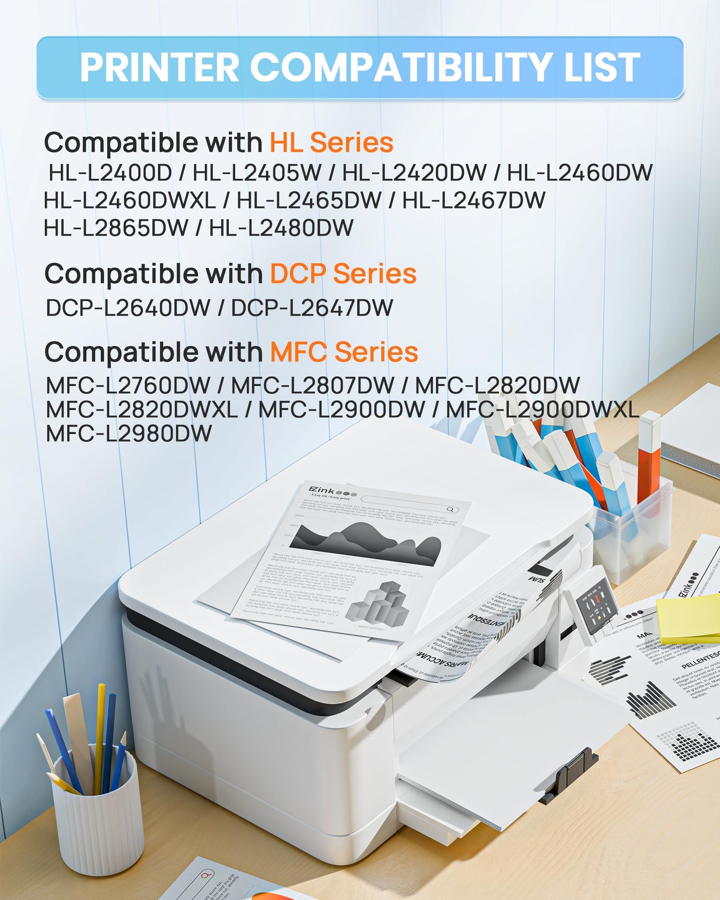 E-Z Ink Compatible TN830XL Toner Cartridge Replacement for Brother TN830XL TN830 TN 830 Toner Cartridges with Brother DCP-L2640DW HL-L2460DW