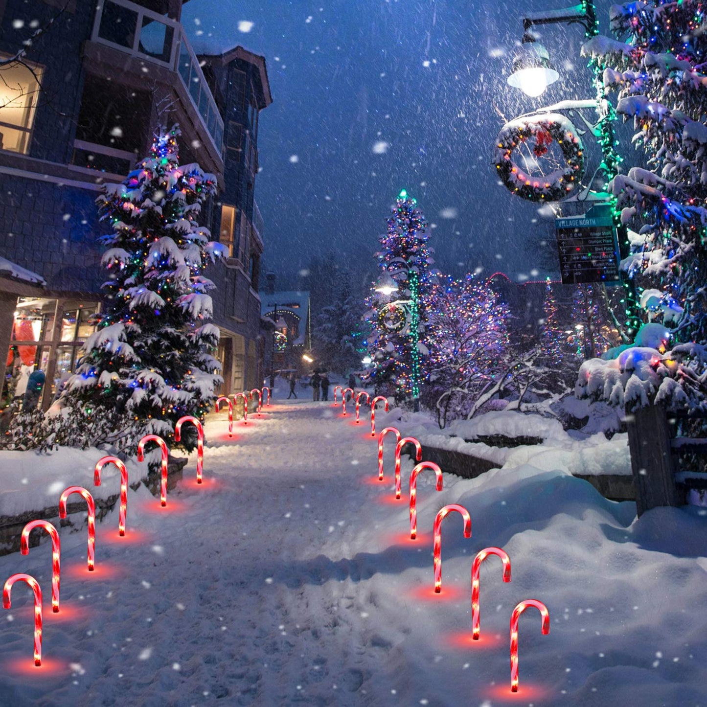 Christmas Candy Cane Lights Outdoor Pathway -10 Pack Lighted Candy Cane Pathway Markers Lights Walkway, 10 inch Candycane Christmas Sidewalk Outdoor