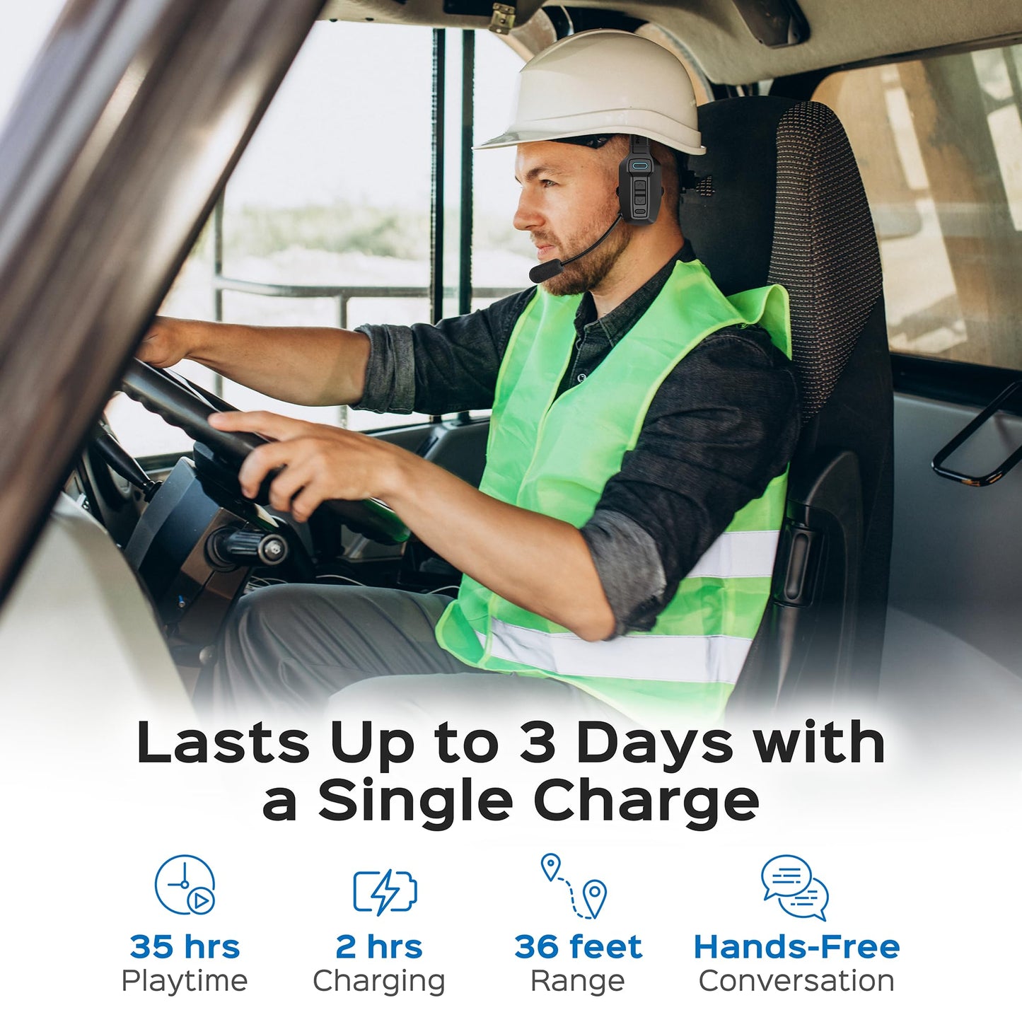 Philips Trucker Bluetooth Headset with Mic, Wireless Trucker Headset with AI Noise-Canceling Microphone & Instant Mute Button, Reliable Long Battery