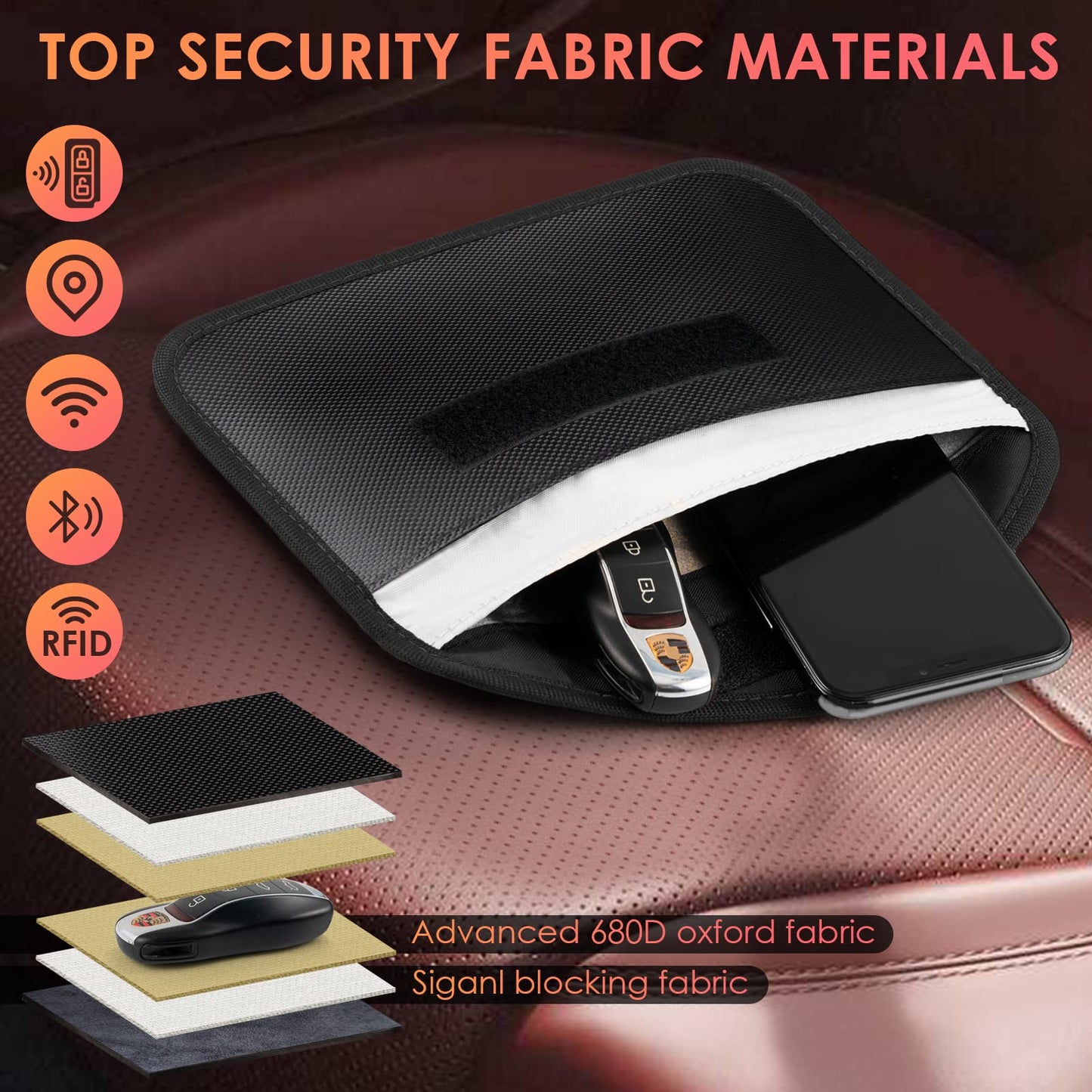 Tuulin 2 Pack Faraday Bags for Phone and Car Keys, Signal Blocking Key Pouch, Anti Theft Car Protection, Cell Phone Keyless Entry Fob Signal Blocking