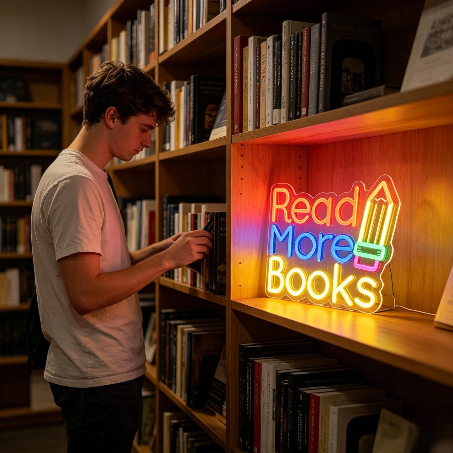 Read More Books Neon Sign, LED Light Up Decorative Sign, USB Powered Dimmable Neon Light, Library Classroom Bedroom Home Wall Decor Art, Gift