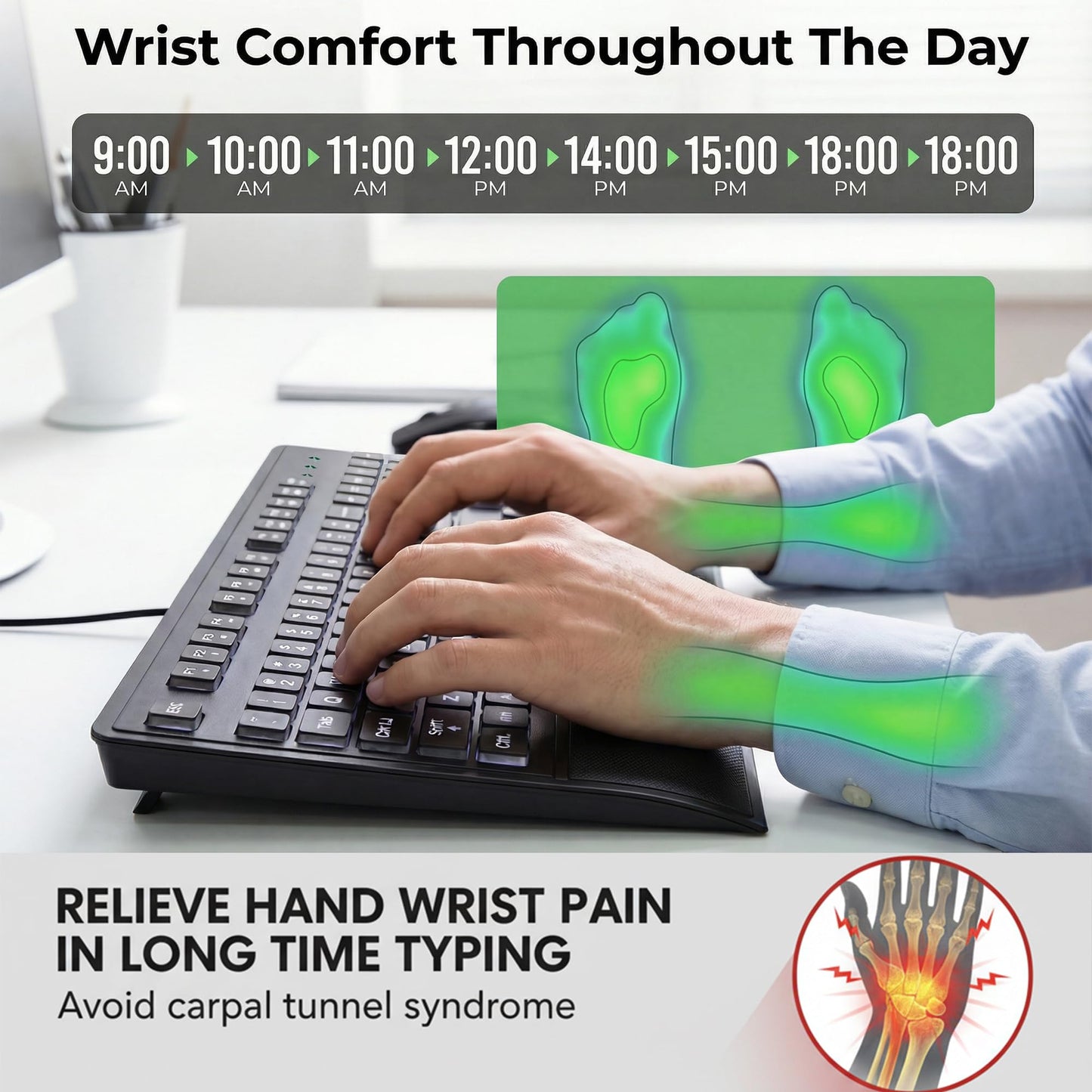 Large Print Backlit Keyboard - High Visibility Big Letter White led,Keyboard for Seniors and Low Visually Impaired, Wired USB with light up and Wrist