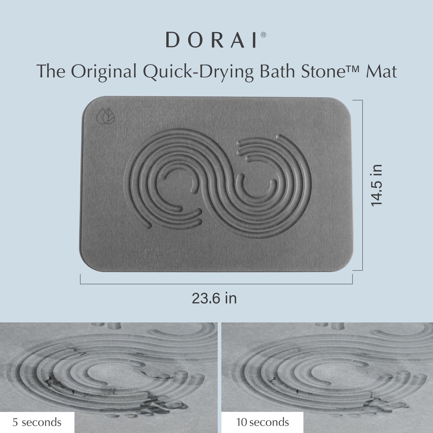 Dorai Home Bath Stone Mat 23.6"x15.4" (2-Pack) - Quick-Dry, Non-Slip Diatomite Stone Bath Mat for Bathroom, Zen Slate
