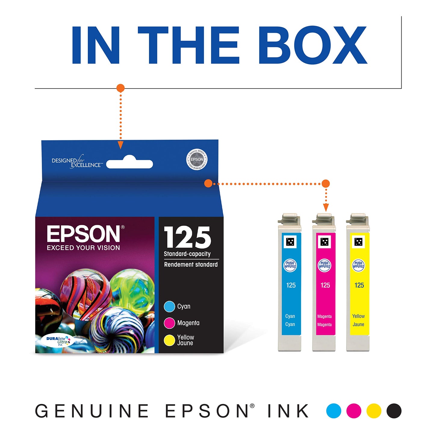 Epson 125 DURABrite Ultra Ink Standard Capacity Color Combo Pack (T125520-S) Works with Stylus NX-125, 127, 130, 230, 420, 530, 625, Workforce WF-320