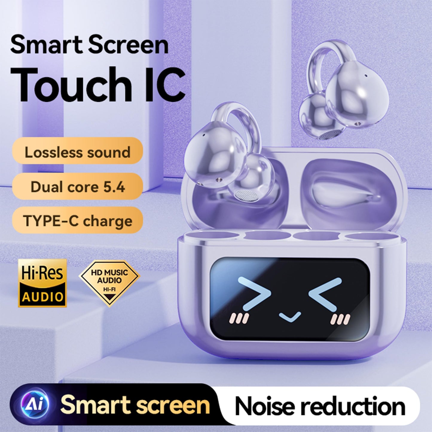 MAcnas Open Ear Clip Headphones Wireless Earbuds Bluetooth 5.4 Sports Earphones with Wireless LED Touch Screen Waterproof in Ear Earphones for Pad…
