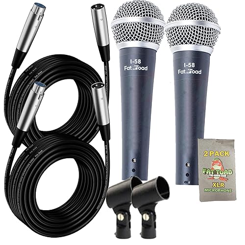 Fat Toad Handheld Dynamic Mics (Live ResponsePRO Edition) 2-Pack - Cardioid Vocal Microphones with Clips for DJ Karaoke, Studio Recording &