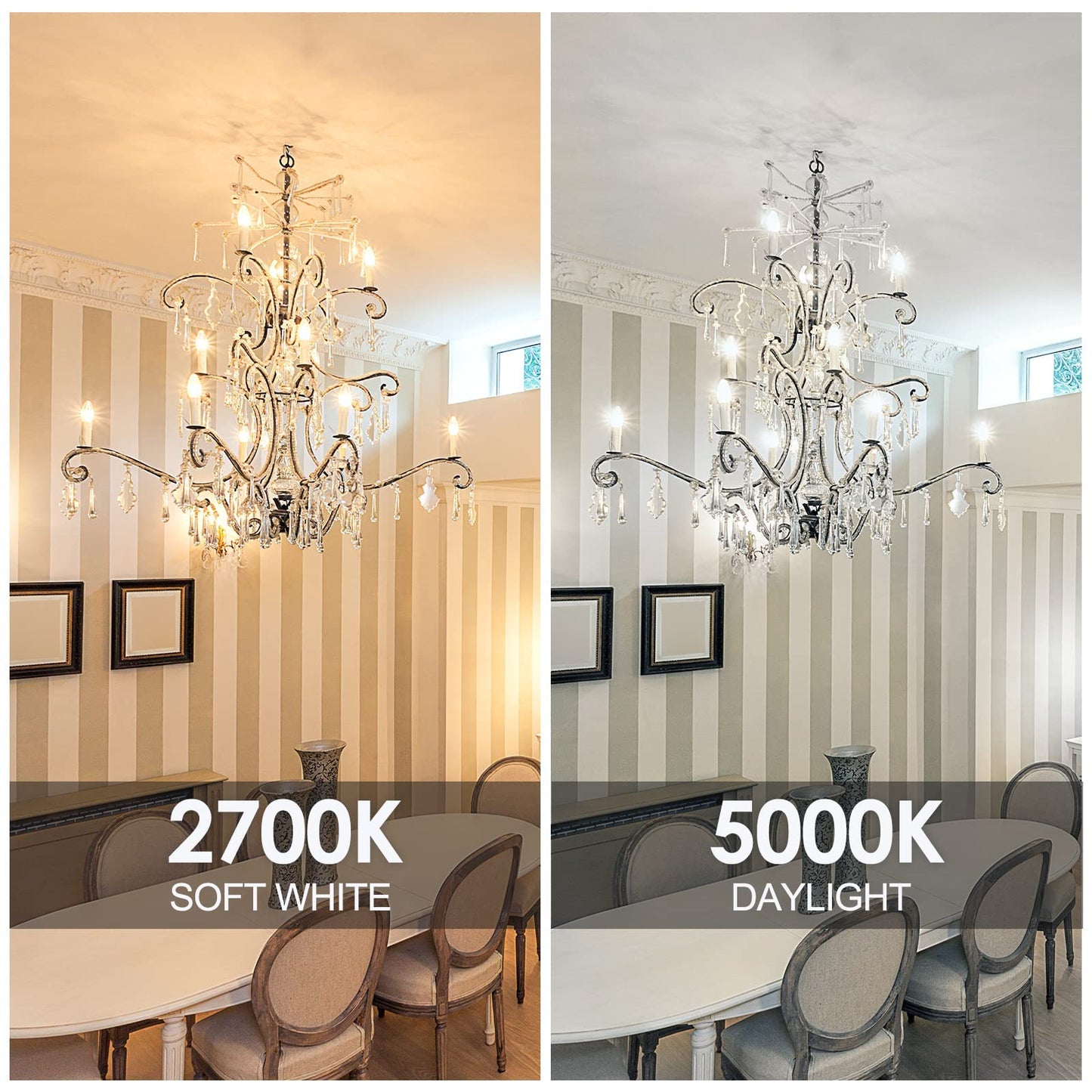 Energetic LED B10 E12 Candelabra Light Bulbs 60 Watt Equivalent, Dimmable LED Chandelier Light Bulbs, Daylight 5000K, 500 Lumen, 5W CRI 80+, UL