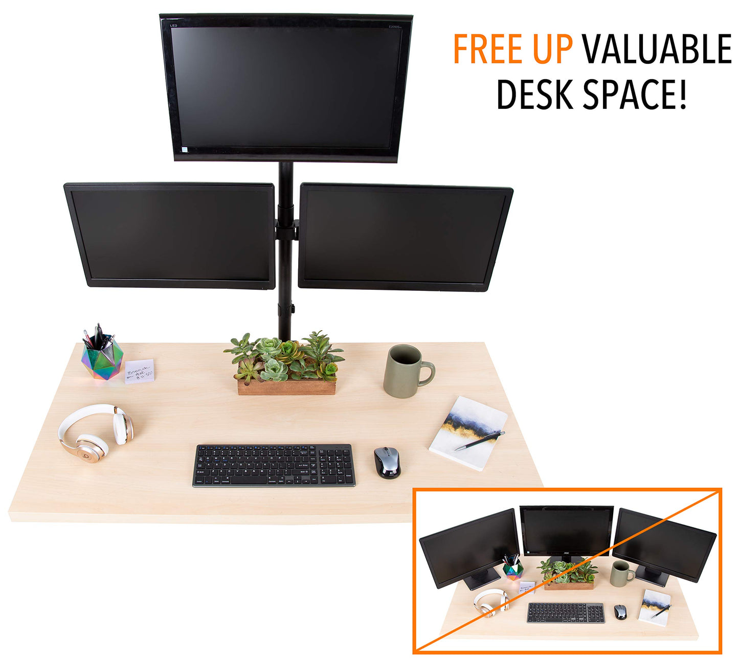 Stand Steady Triple Monitor Desk Stand with Clamp-On Base, for Home or Office Use, Height Adjustable Computer Monitor Stand with Full Articulation
