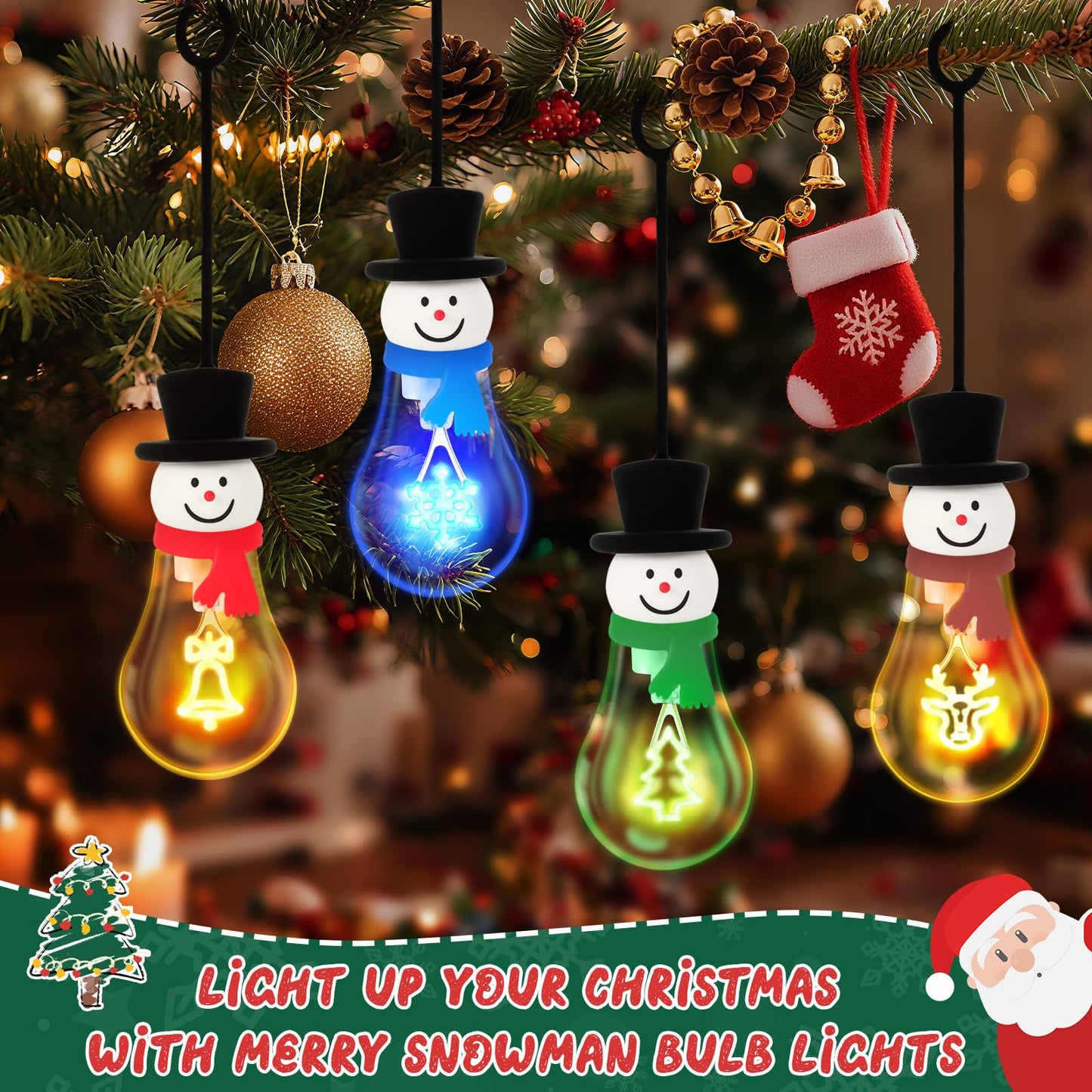 Christmas Bulb Light Hanging Christmas Night Light Edison Style Bulb USB Powered 8Hrs Play Fun Decorative for Indoor Outdoor Home Party Holiday