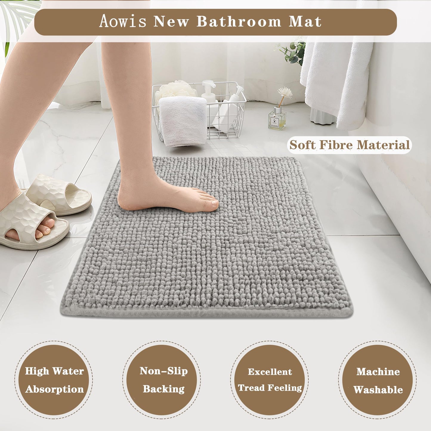 AOWIS Bathroom Rug Mat, Extra Soft Non Slip Absorbent Water Bath Rug,Quick Dry, Machine Washable Bath Mats for Bathroom Floor, Tub, Shower and Home…