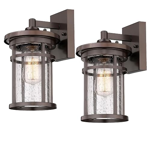 Casia Outdoor Wall Sconces, Exterior Lantern Lighting Fixture, Mounted Lights for Patio, Porch, Garden, Balcony (Bronze, 12" H-2Pack)