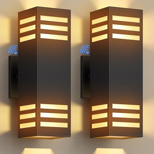 rosykite Dusk to Dawn LED Outdoor Light Fixture Wall Mount,Black Square Porch Lights Outdoor,Modern Exterior Wall Sconce Lights 13In, Bulb Includes Up