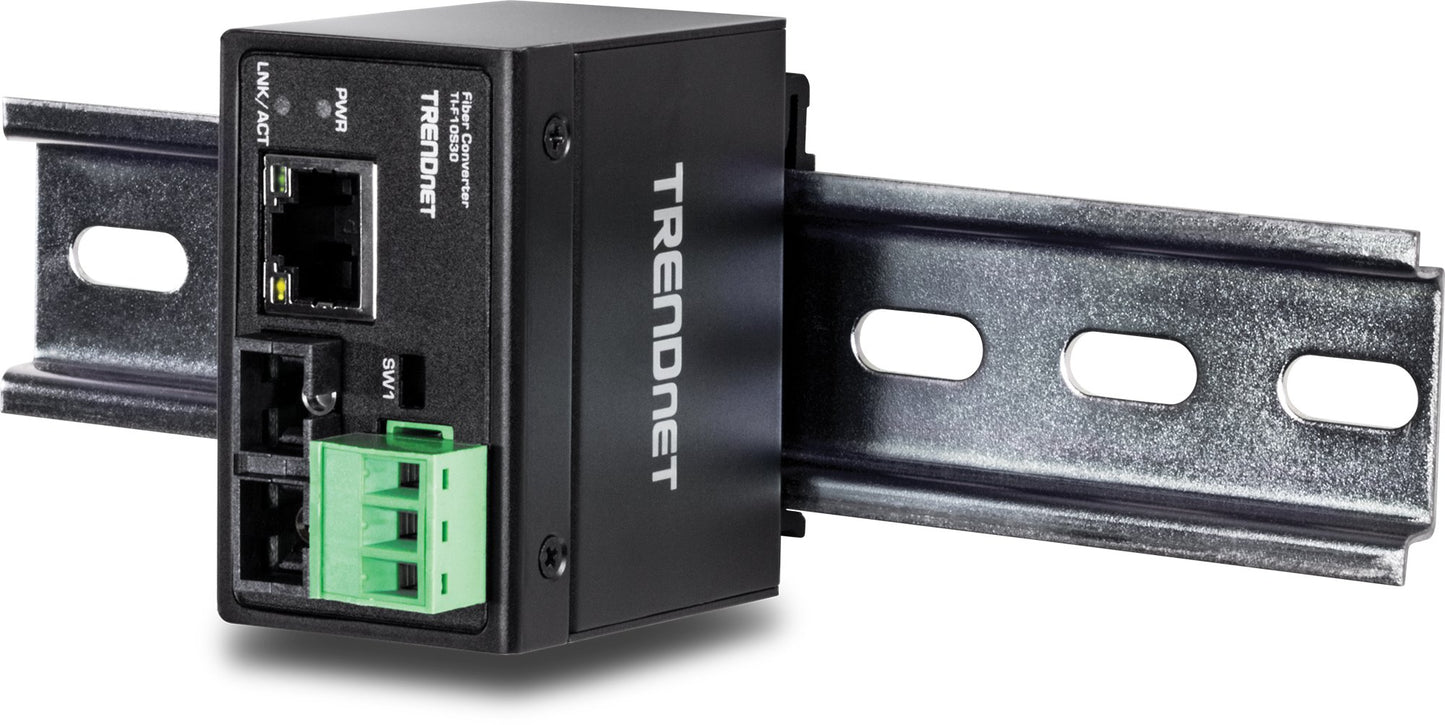 TRENDnet Hardened Industrial 100Base-FX Single-Mode SC Fiber Converter, (30 km, 18.6 Miles), IP40 Rated Housing, TI-F10S30,Lifetime Protection,Black