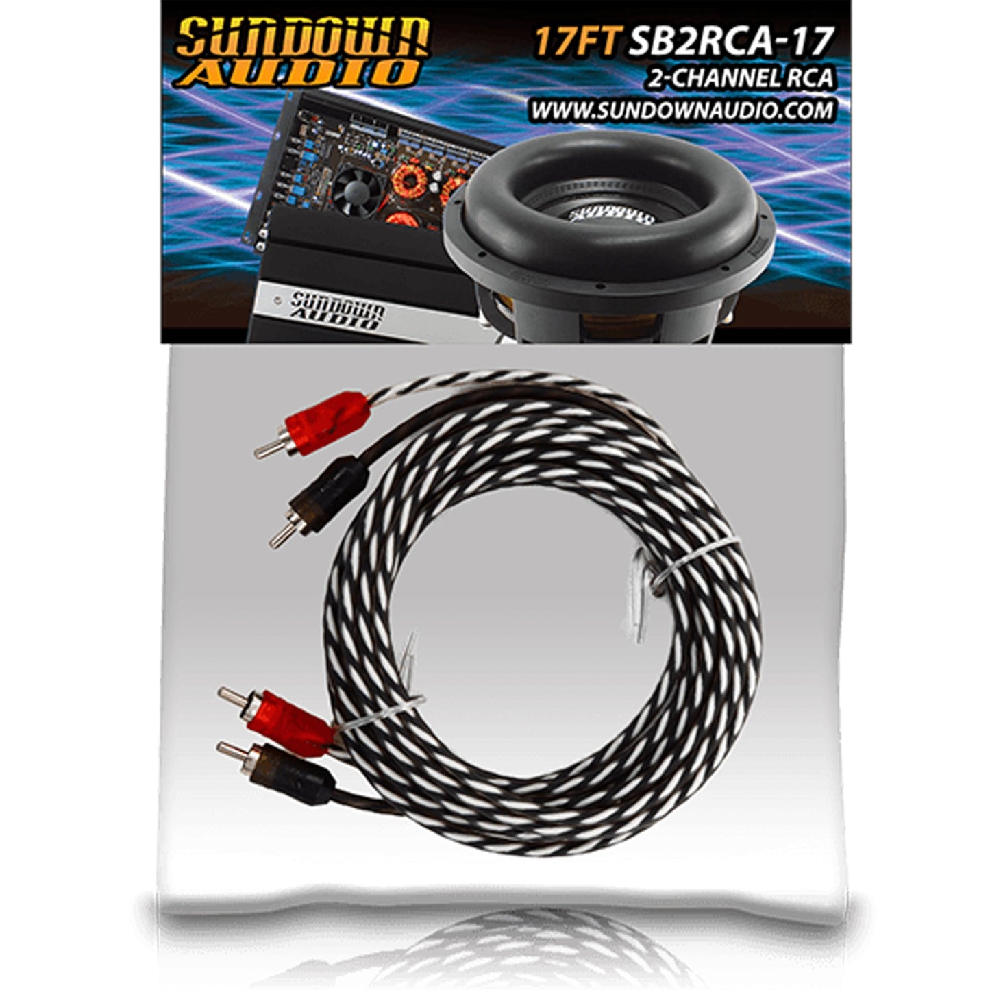 Sundown Audio SB2-17 RCA Cable - 2 Channel 17FT Stereo Audio Interconnect, Twisted Pair, Solid Conductor, High-Fidelity Sound, Rugged PVC Jacket