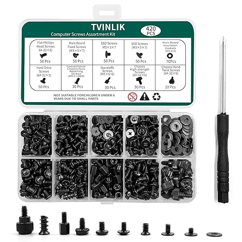 420PCS Computer Screw Kit, Motherboard Standoffs Assorted Screws for PC Case, HDD, SSD, Laptop, Fan, CD-ROM - for DIY PC Build Repair