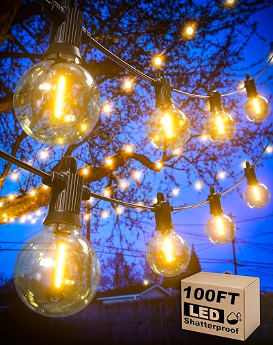 Zuske Outdoor String Lights Waterproof, 100FT LED Patio Lights with 53 Shatterproof G40 Globe Bulb(3 Spare), Connectable Dimmable Outside Hanging