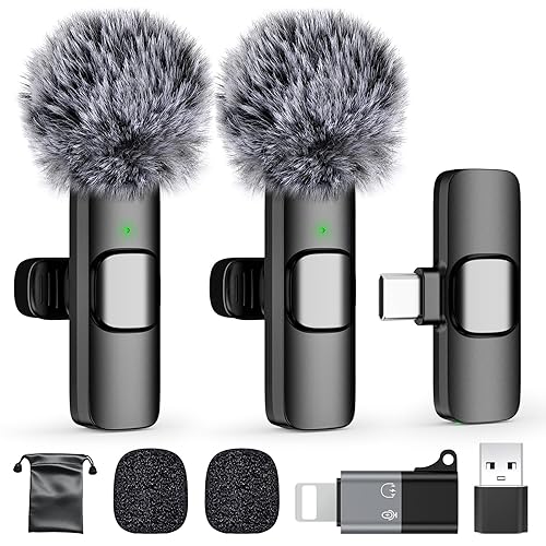 PoP voice USB C Mini Wireless Lavalier Microphone for iPhone/Android, Lapel Mic with Noise Reduction, Lav Mic for Video Recording, Tiny Microphone