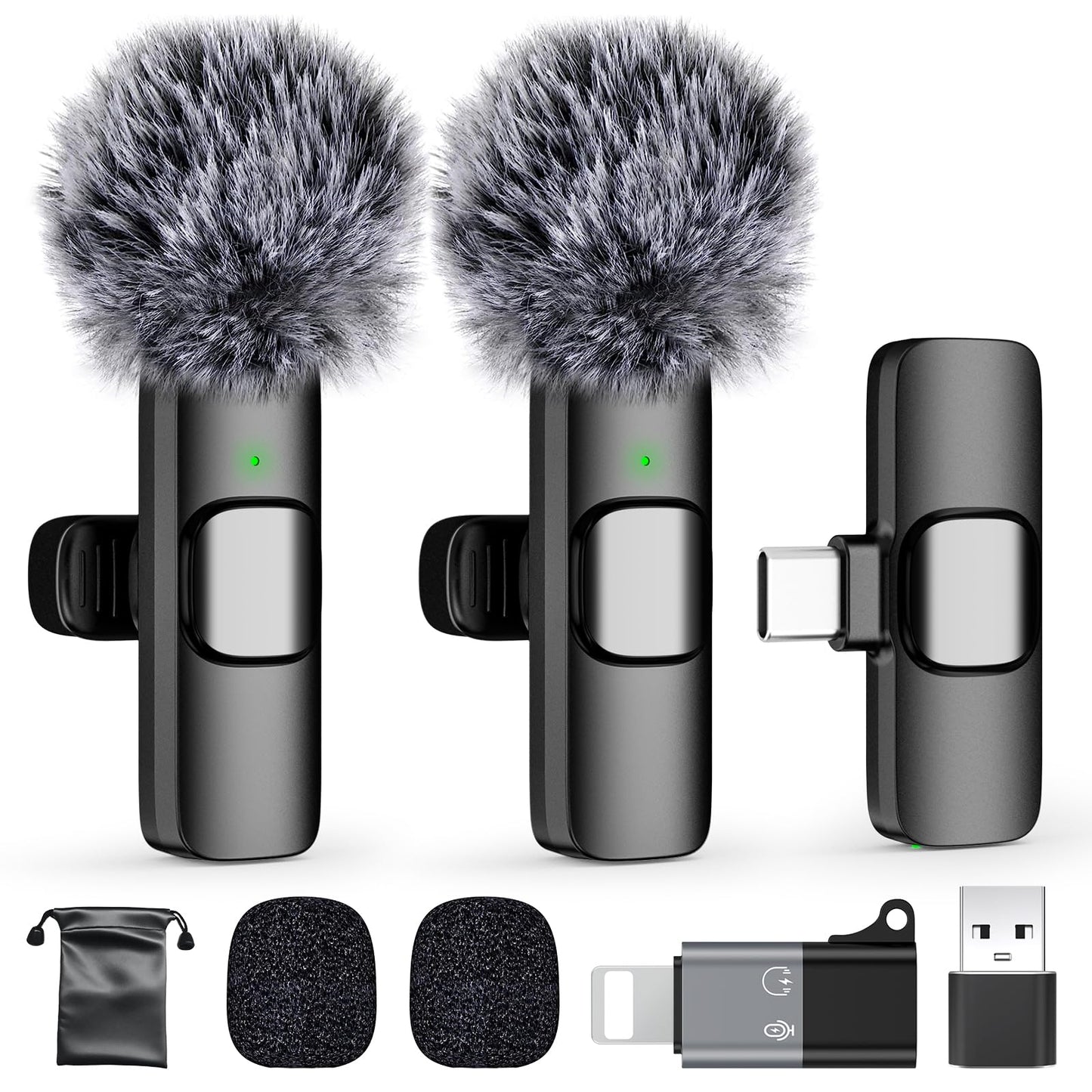 PoP voice USB C Mini Wireless Lavalier Microphone for iPhone/Android, Lapel Mic with Noise Reduction, Lav Mic for Video Recording, Tiny Microphone