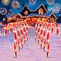 Candy Cane Christmas Lights Outdoor, 10 inch Lighted Candy Cane Yard Lights with Set of 10 Candy Canes Outdoor Walkway Christmas Lights Pathway Lawn