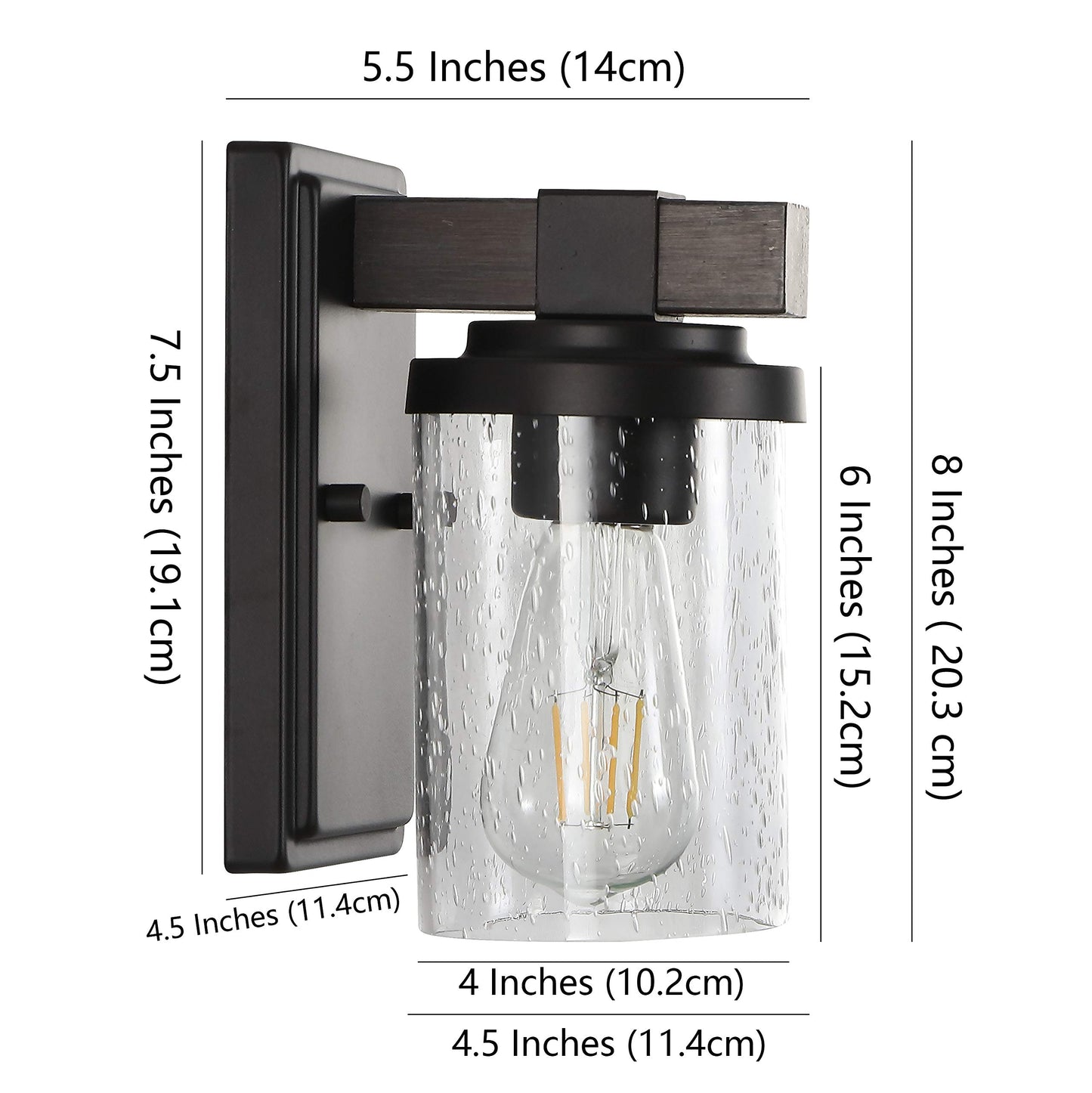 JONATHAN Y 4.5" Oil Rubbed Bronze LED Vanity Light, Rustic Farmhouse Sconce, Clear Seeded Glass Shade, Industrial Wall Lamp for Bathroom Mirror