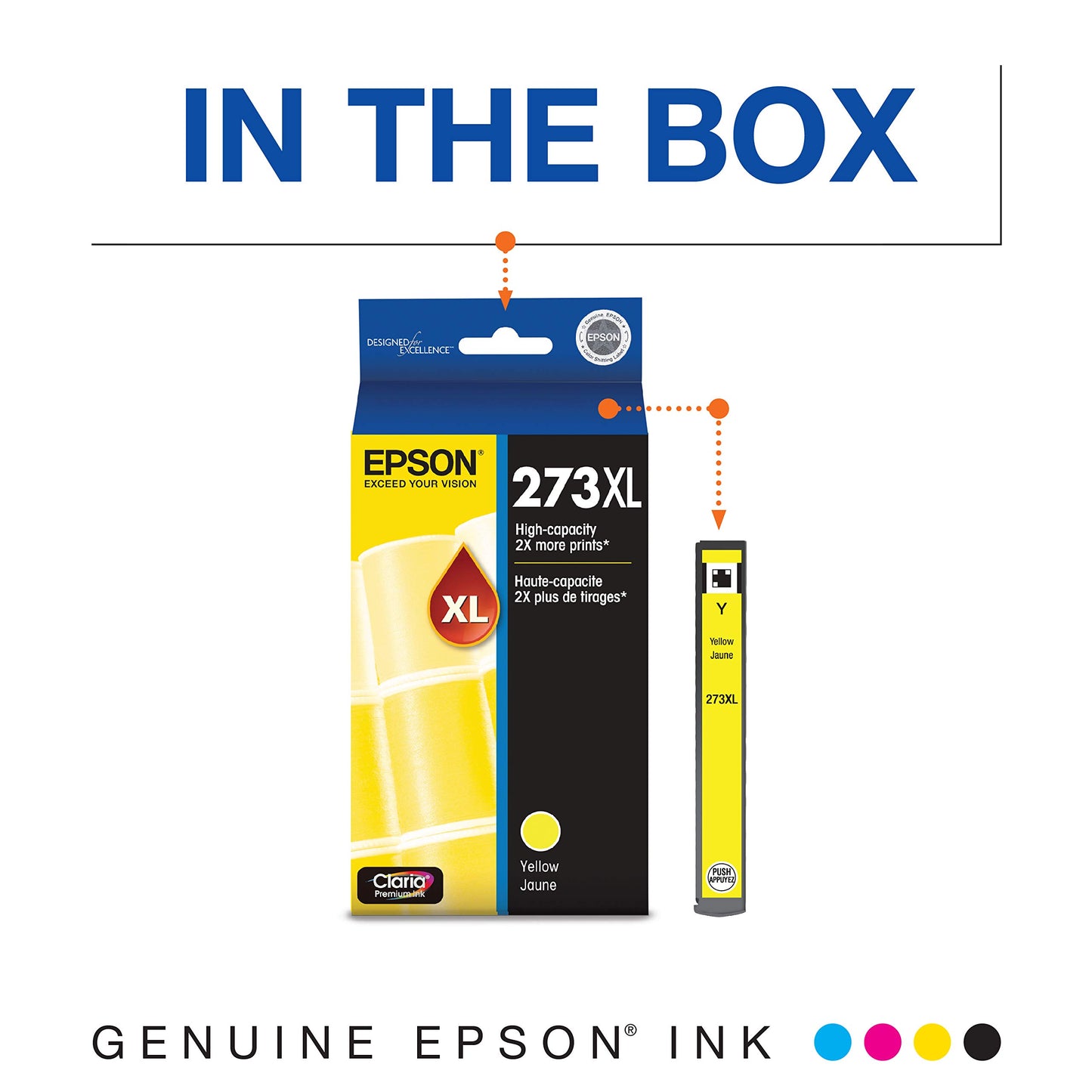 Epson 273 Claria Ink High Capacity Yellow Cartridge (T273XL420-S) Works with Expression Premium XP-520, 600, 610, 620, 800, 810, 820
