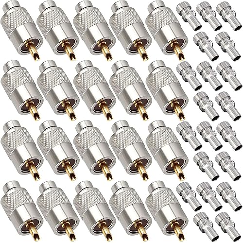 20 Pack UHF PL259 Solder Connector Plug with Reducer for RG8x, RG8, RG59, LMR-400, RG-213 Coaxial Coax Cable?Teflon Material 50ohm Low Loss RFAdapter