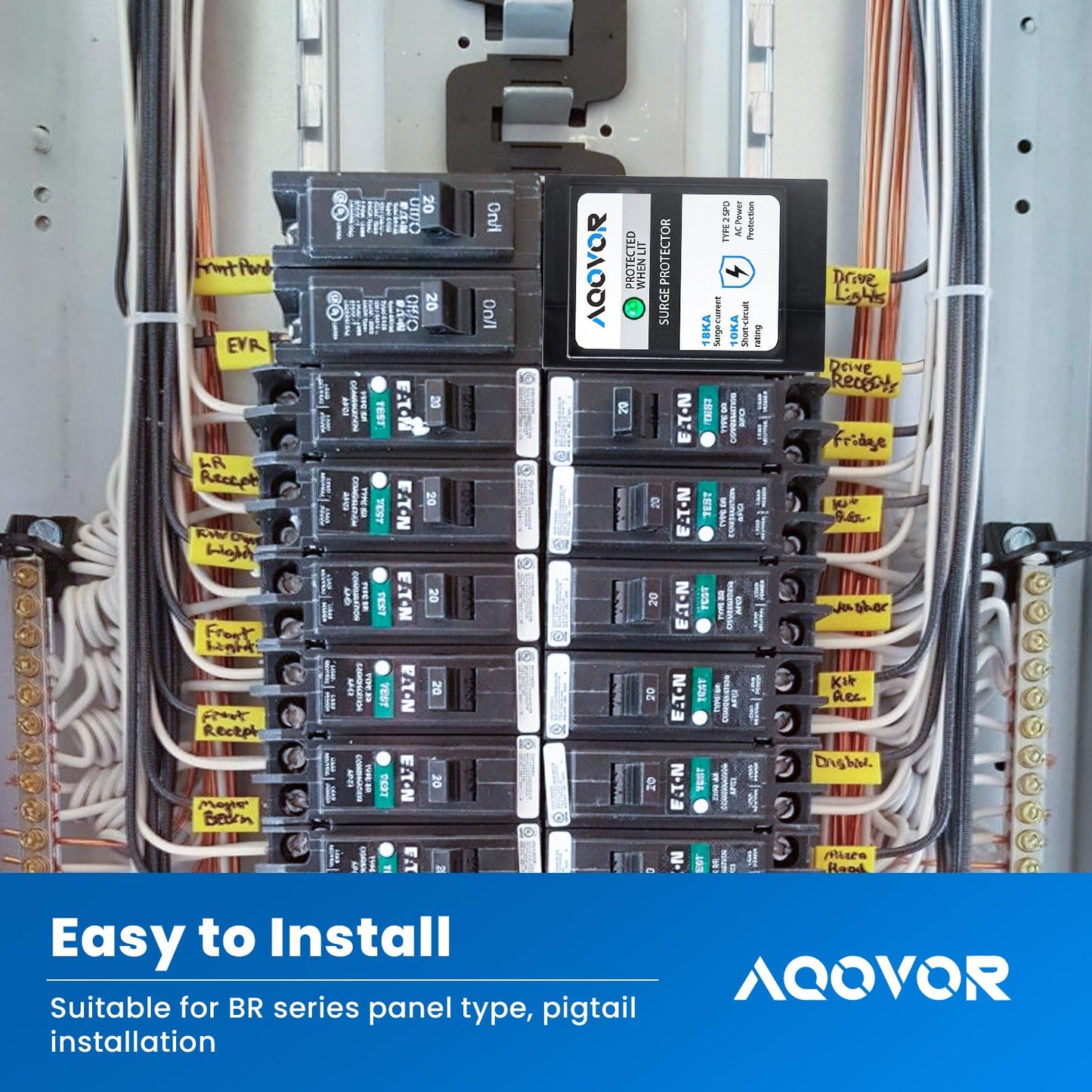 Type BR Whole-Panel Circuit Breaker Surge Protector Breaker - Type 2 SPD, Whole House Surge Protection, 120/240v Ac, 18kA Surge Protection Per Phase