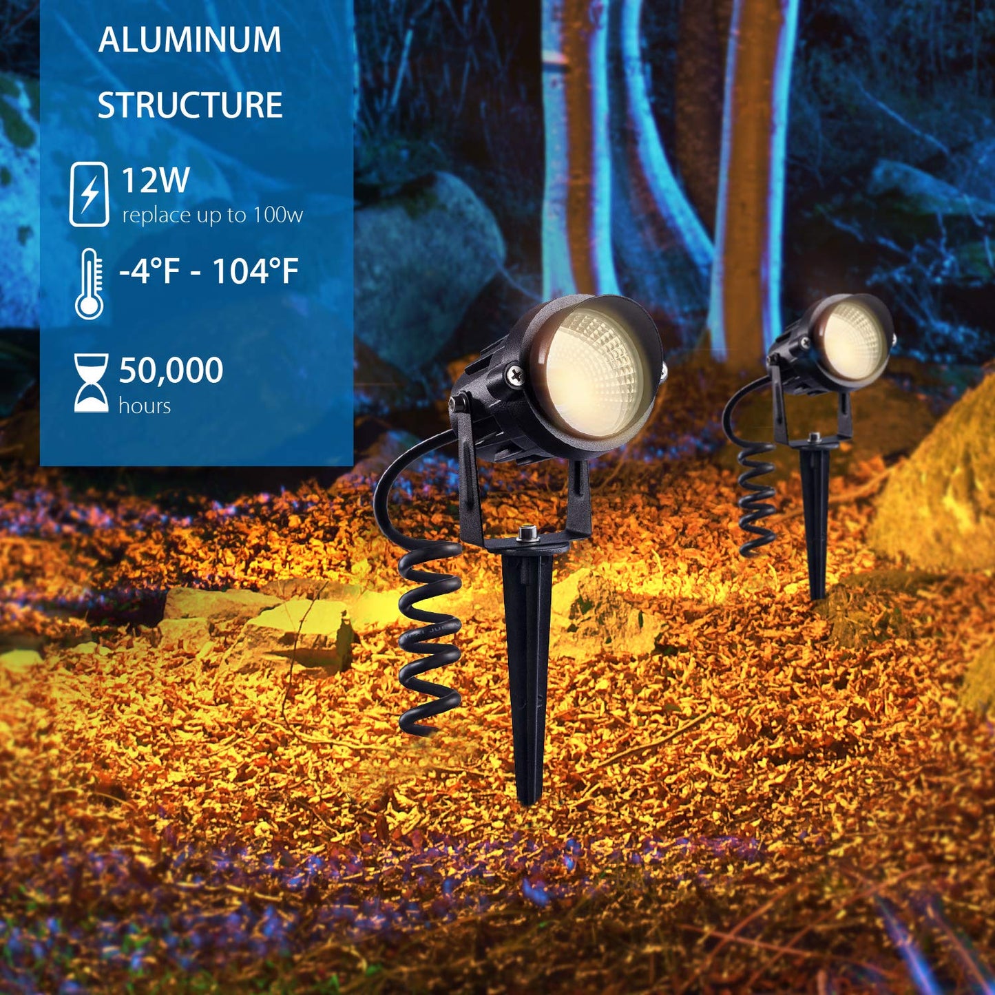 SUNVIE Outdoor Landscape LED Lighting 12W Waterproof Garden Lights COB Led Spotlights with Spiked Stand for Lawn Decorative Lamp US 3- Plug 3000K Warm